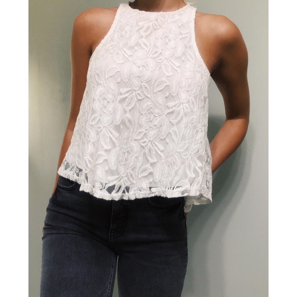 Sleeveless White Lace Blouse